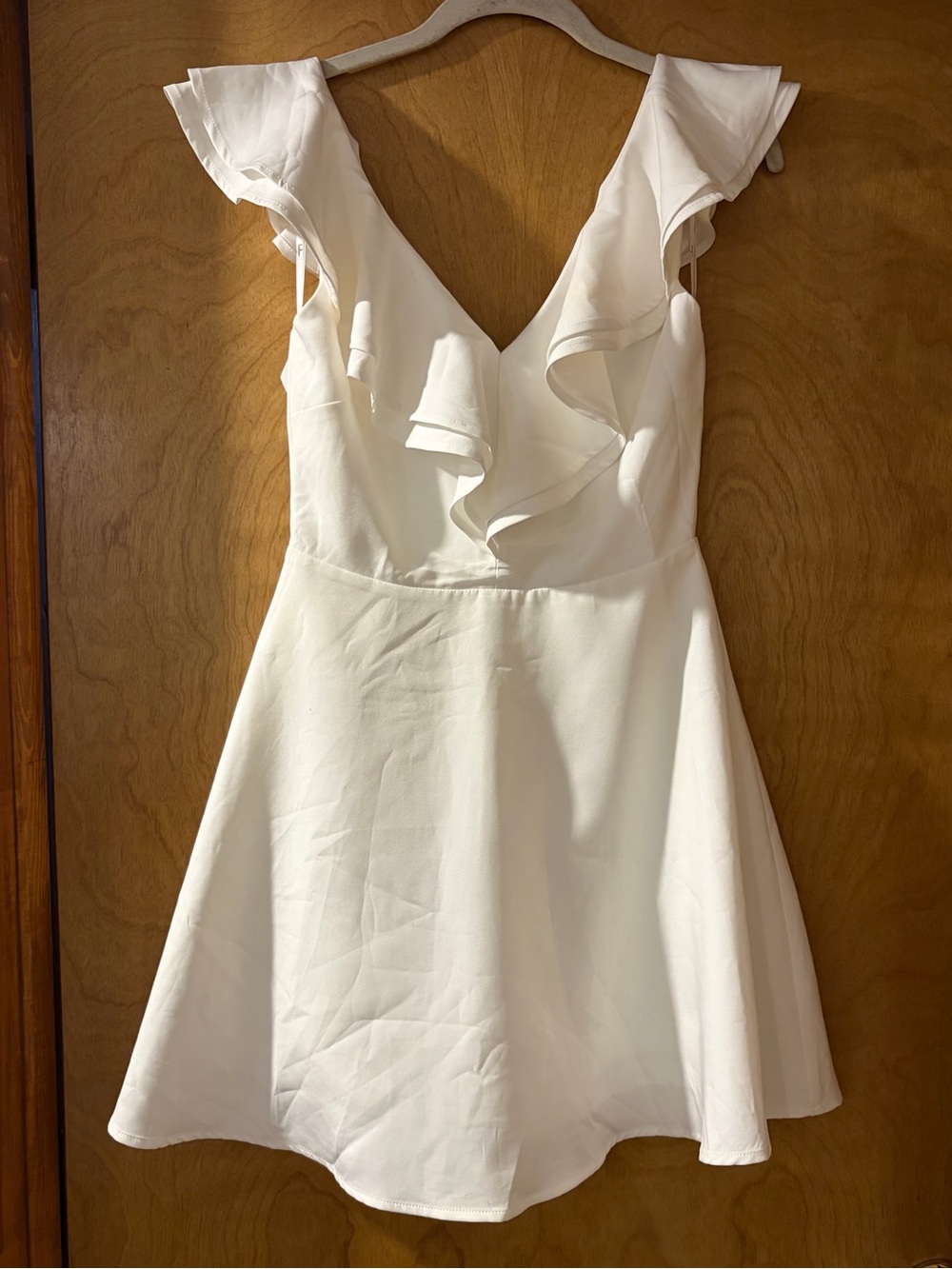 Lulu's White V-Neck Ruffle Mini Dress - Picture 2 of 3